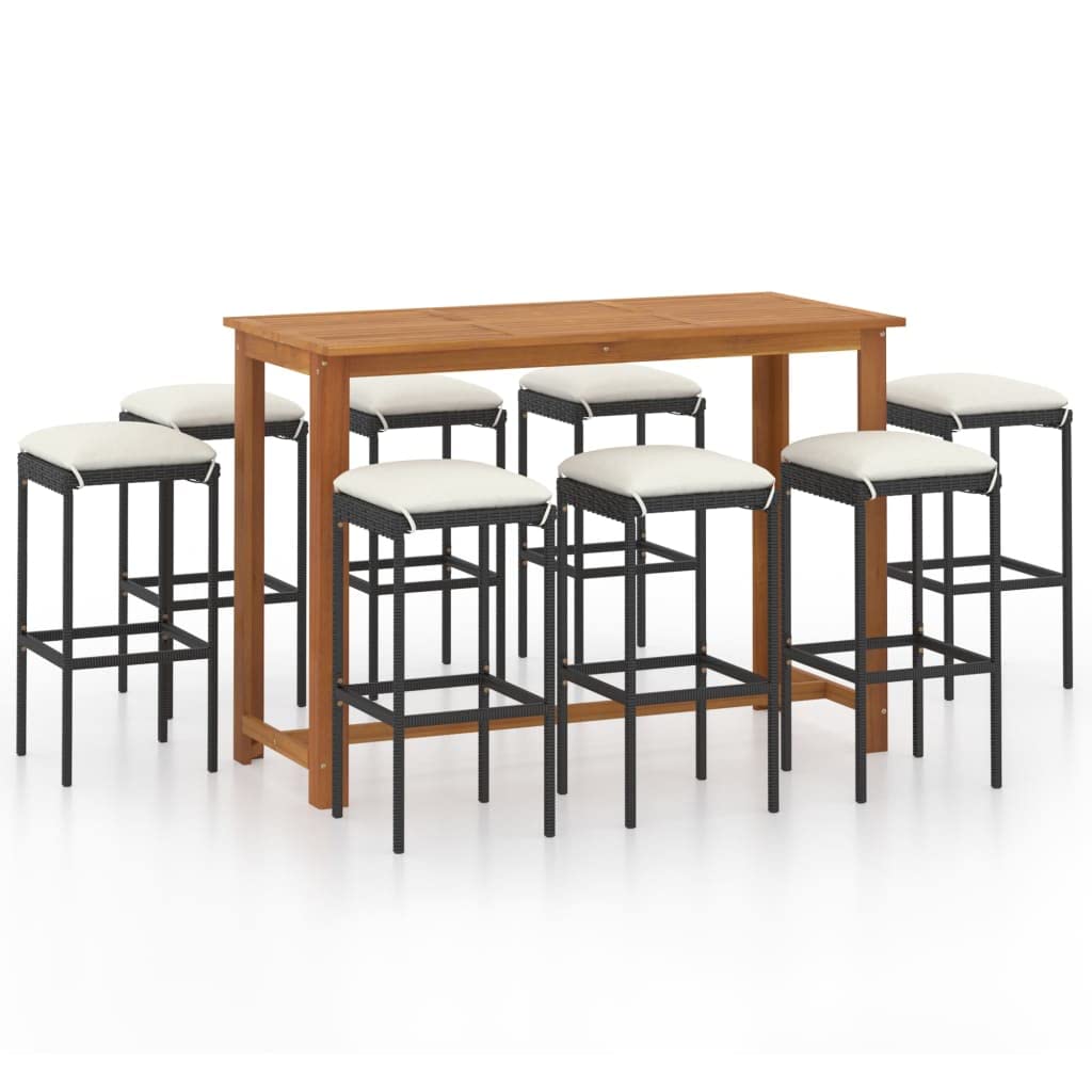 vidaXL 9 Piece Garden Bar Set with Cushions Black