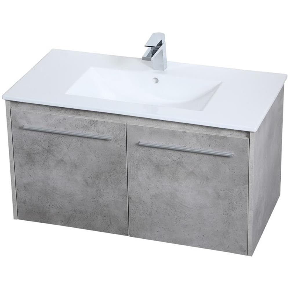 Elegant Decor Rasina 36 Single Porcelain Top Floating Bathroom Vanity In Gray