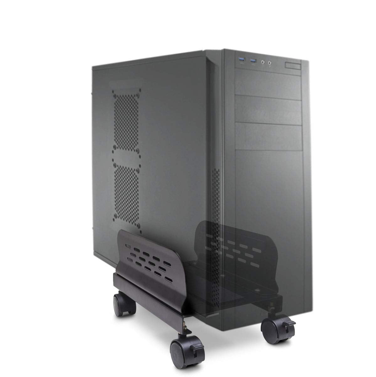 CPU Stand with Castors for Computer Case, Aluminum, Black Color, Adjustable Width from 13cm to 25cm
