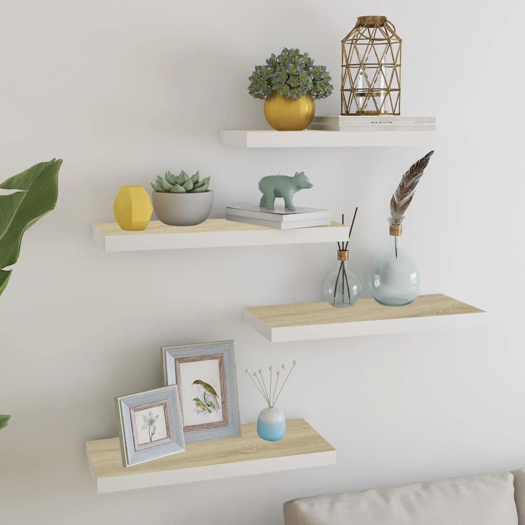 vidaXL Floating Wall Shelves 4 pcs Oak and White 23.6x9.3"x1.5" MDF"