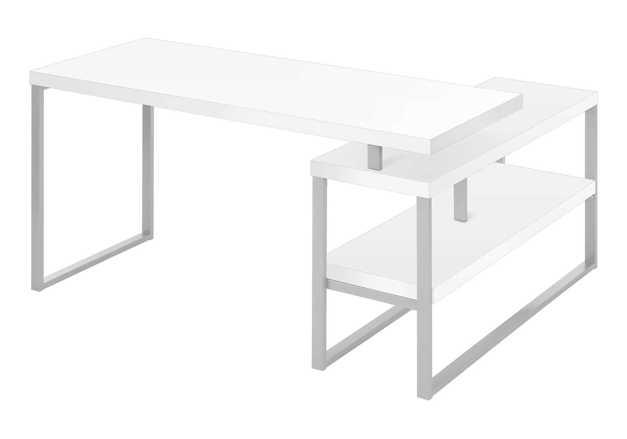 COMPUTER DESK - 60L / WHITE / SILVER METAL L/R CORNER
