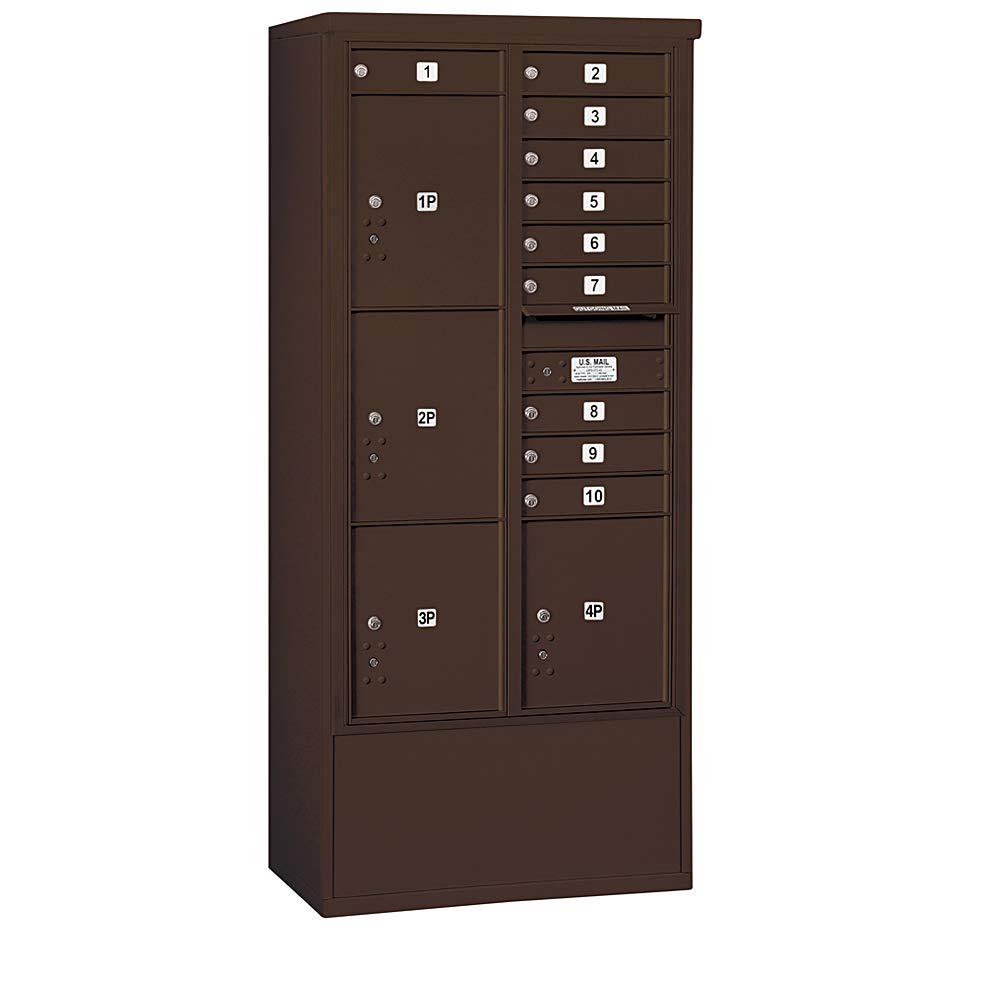 Maximum Height Free-Standing 4C Horizontal Mailbox with 10 Doors and 4 Parcel Lockers in Bronze with USPS Access