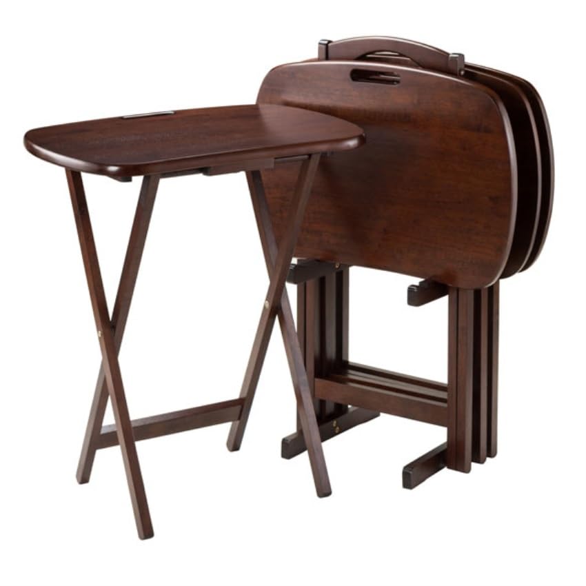 Winsome Lucca 5-Pc TV Table Set | Portable & Elegant Design | Cutout Handles | Quick Handling | Brown, Walnut