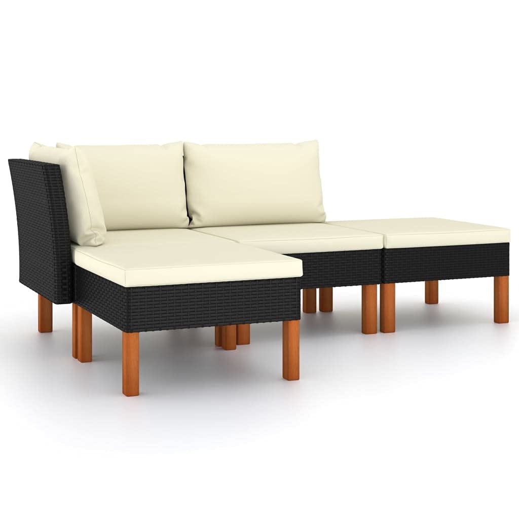 vidaXL 4 Piece Garden Lounge Set with Cushions Poly Rattan Black