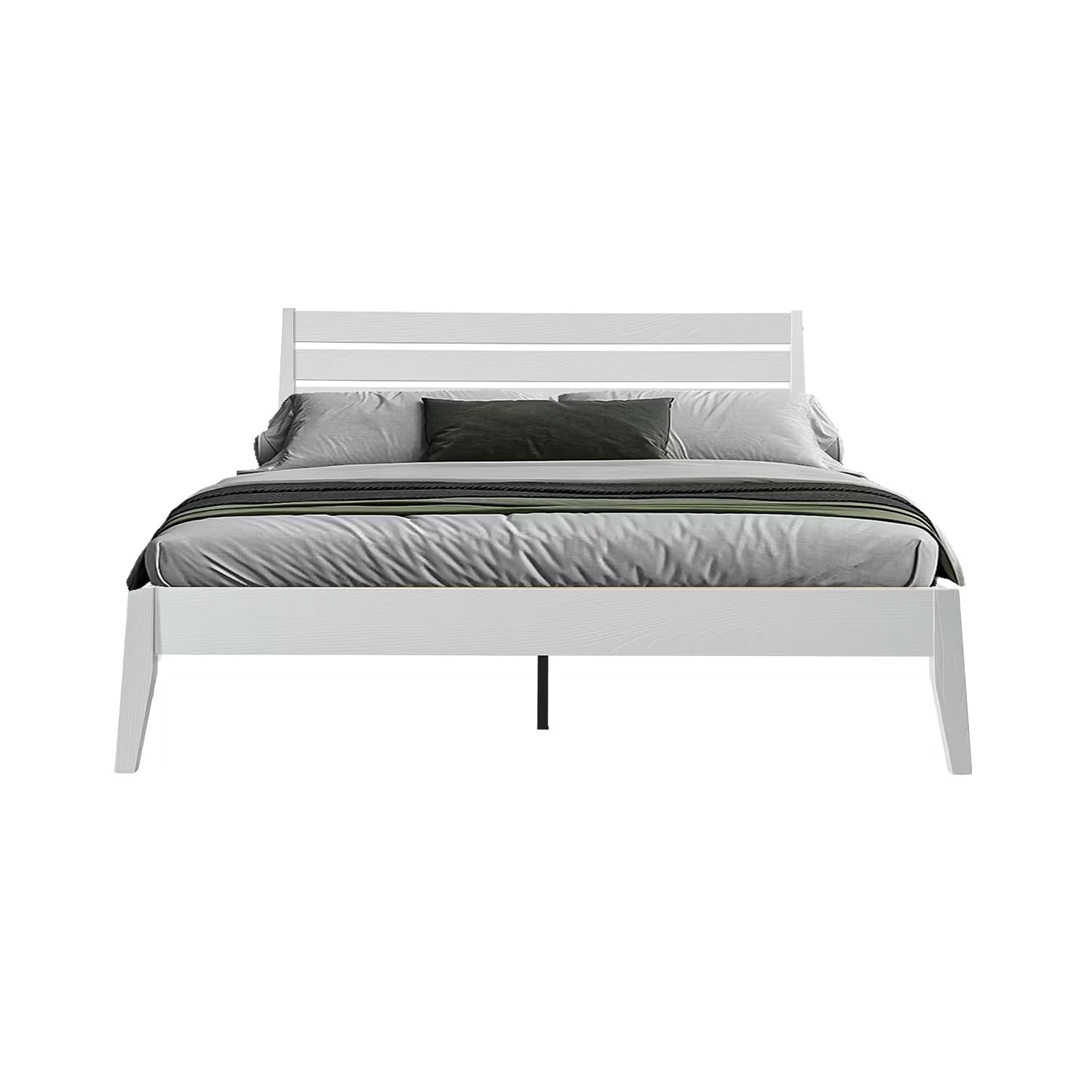 Queen Wooden Platform Bed Frame, Pure White Finish, Morden Style