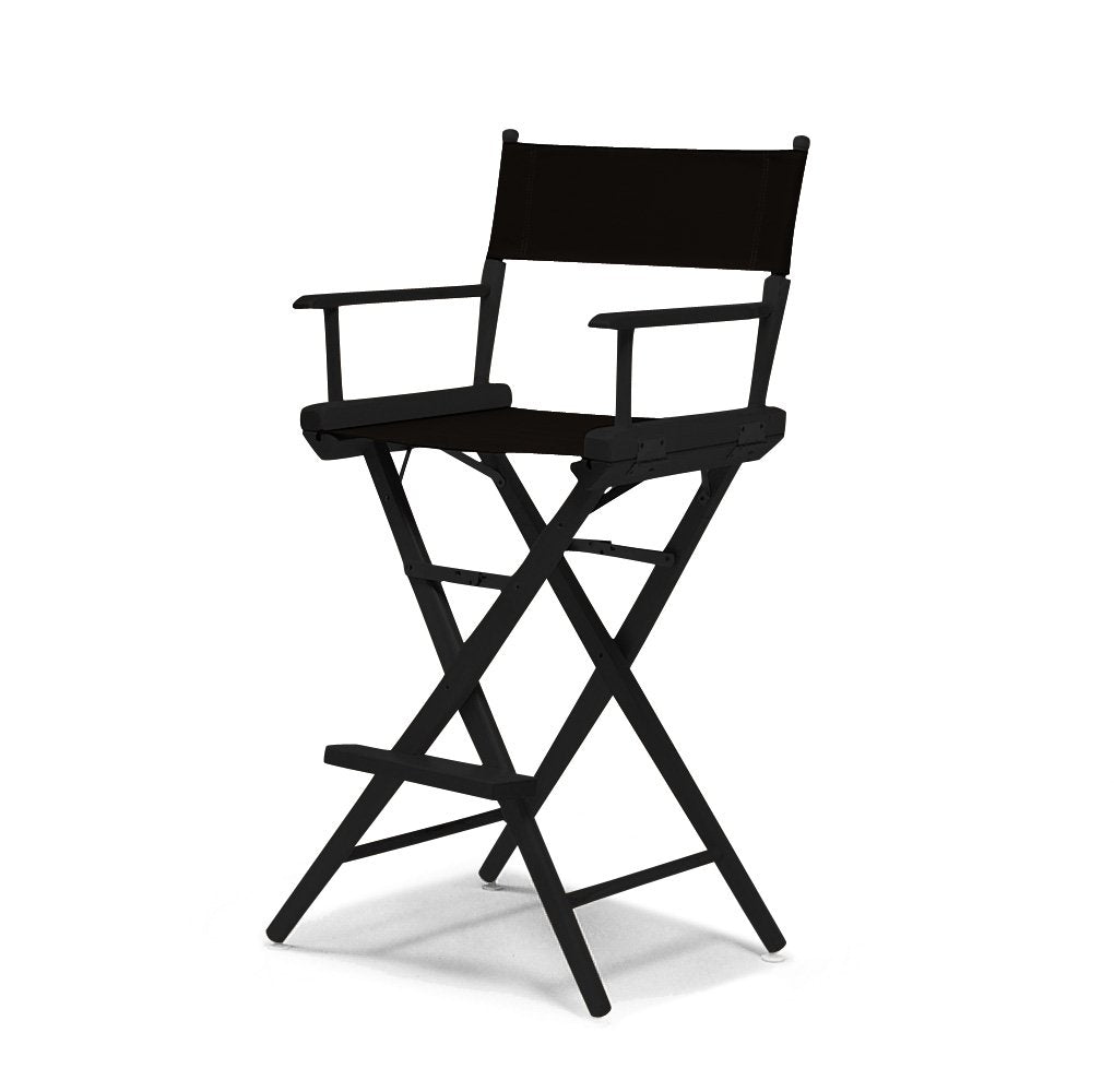 Telescope Casual World Famous Bar Height Director Chair With Varnish Finish and Blue Fabric