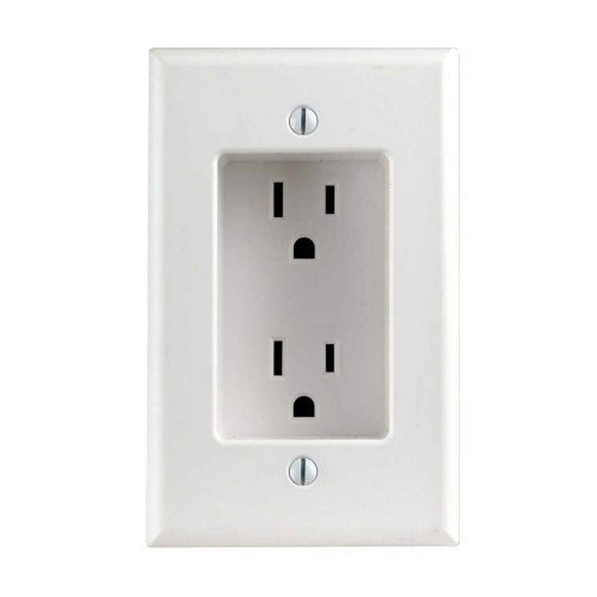 Leviton 689-W 15 Amp 1-Gang Recessed Duplex Receptacle, Residential Grade, With Screws Mounted To Housing, White, 1-Pack
