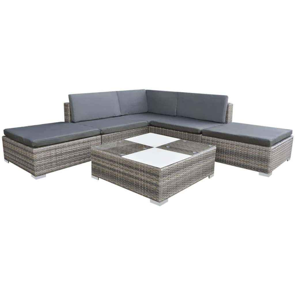vidaXL 6 Piece Garden Lounge Set with Cushions Poly Rattan Gray
