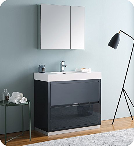 Fresca Valencia 36 Dark Slate Gray Free Standing Modern Bathroom Vanity Wmedicine Cabinet