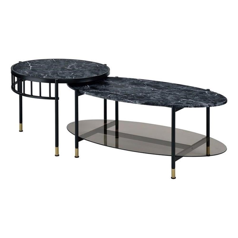 LV01088 Nesting Coffee Table, Faux Marble Top & Black Finish - Silas ( 1Set/1Ctn )