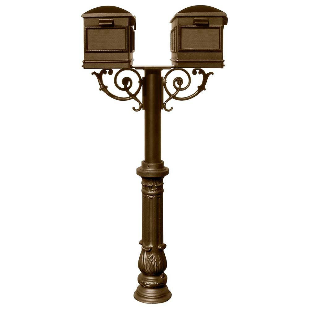 The Hanford TWIN Lewiston mailbox post system w/Scroll Supports, Bronze - HPWS2-700-LM-BRZ