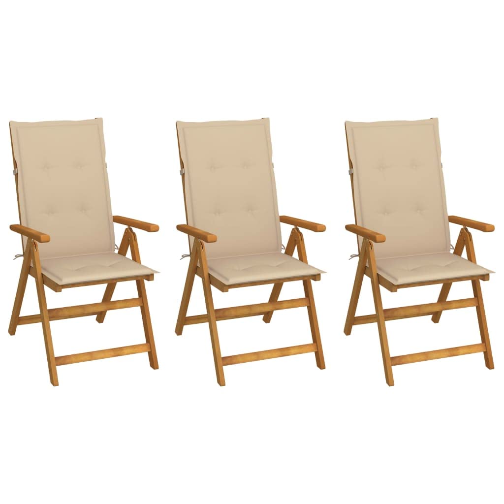 vidaXL Folding Patio Chairs 3 pcs with Cushions Solid Acacia Wood