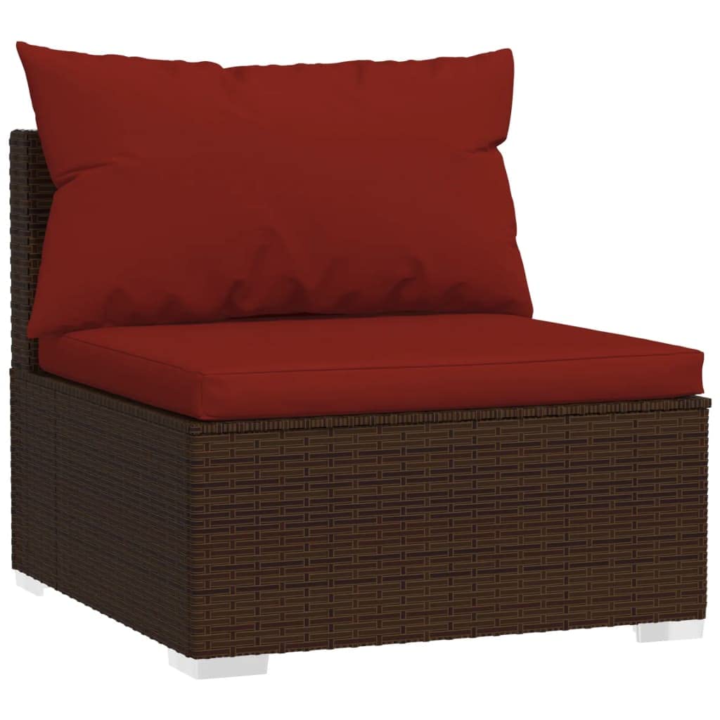 vidaXL Patio Middle Sofa with Cushions Brown Poly Rattan
