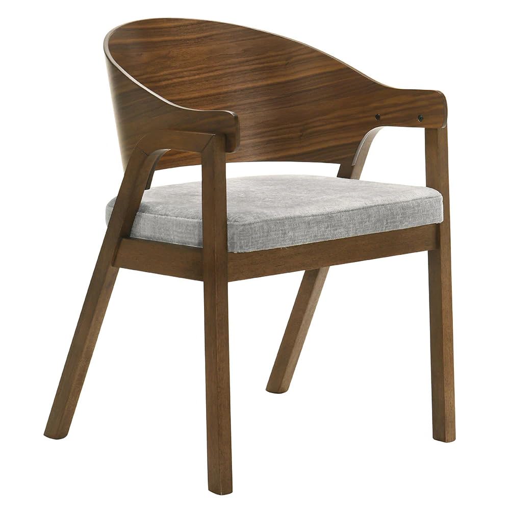 Lery Armchair Set of 2, Curved Walnut Brown Wood Back, Padded Seat