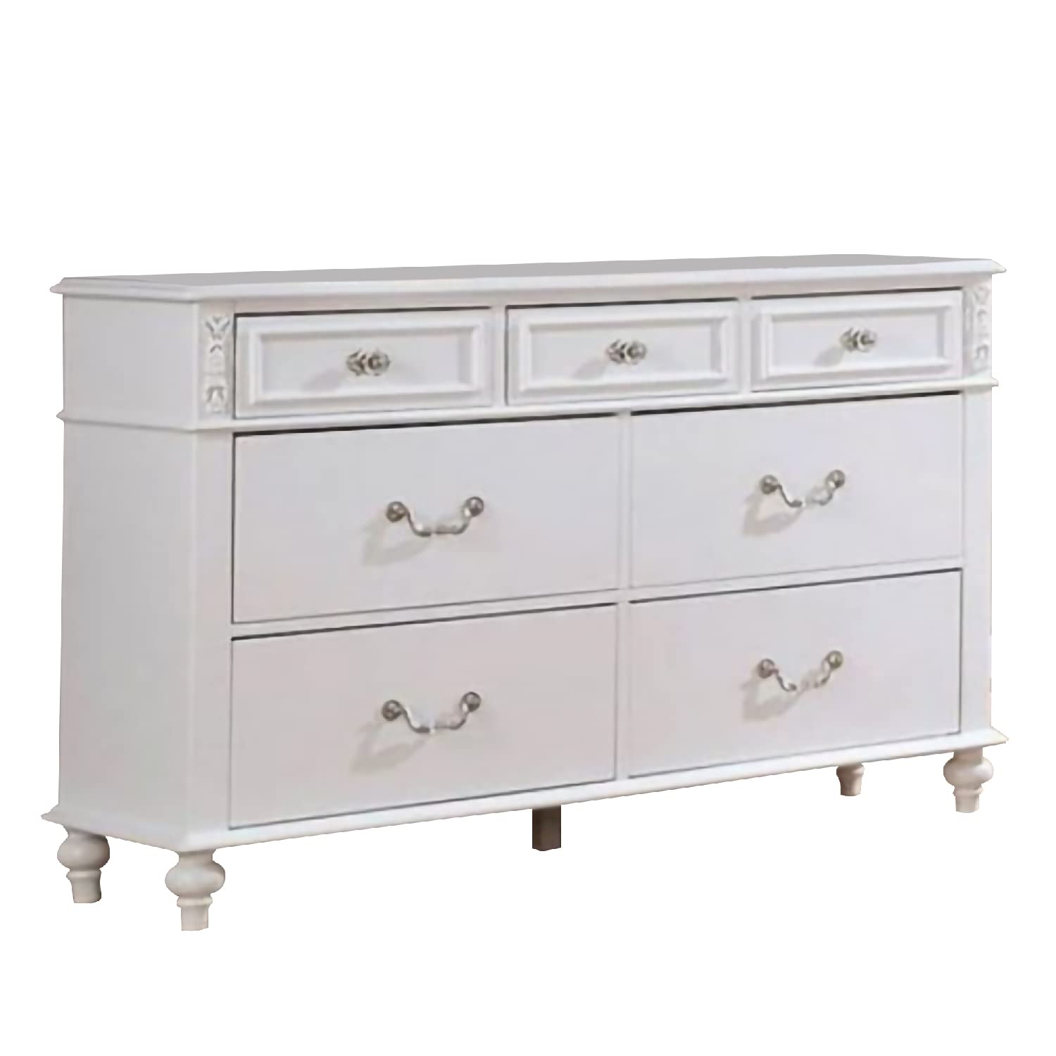 Dresser with 7 Drawers and Crystal Knobs, White