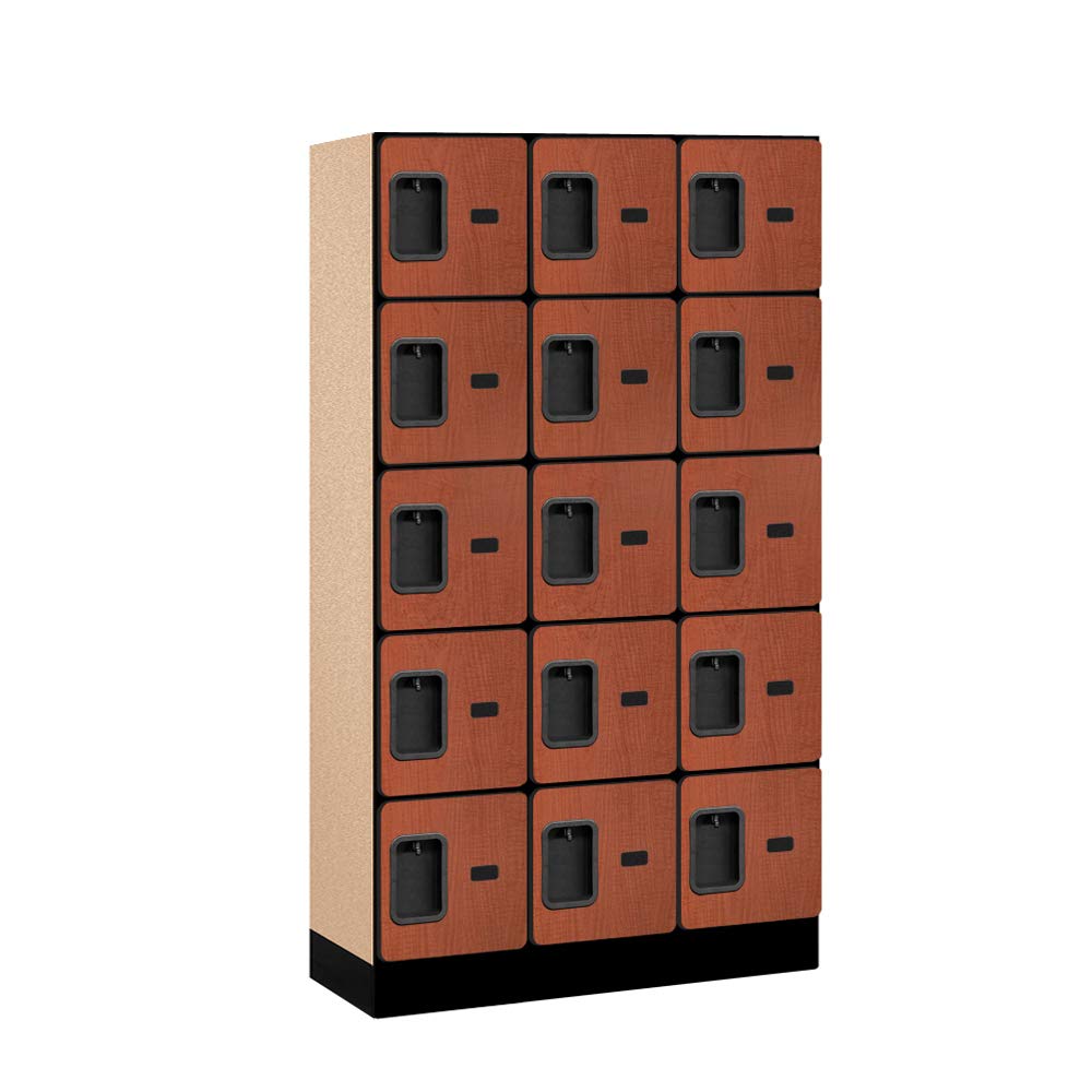 12 Wide Five Tier Box Style Designer Wood Locker - 3 Wide - 5 Feet High - 15 Inches Deep - Cherry