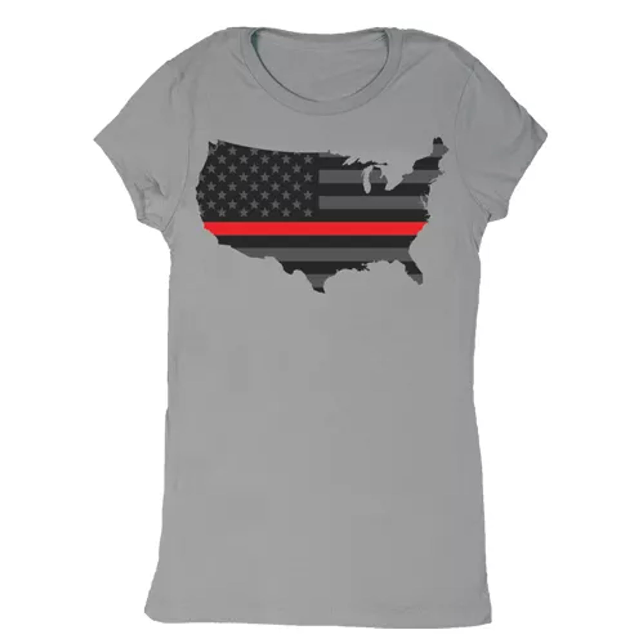 Womens Cotton Tee USA Flag/Thin Red Line Grey - XL