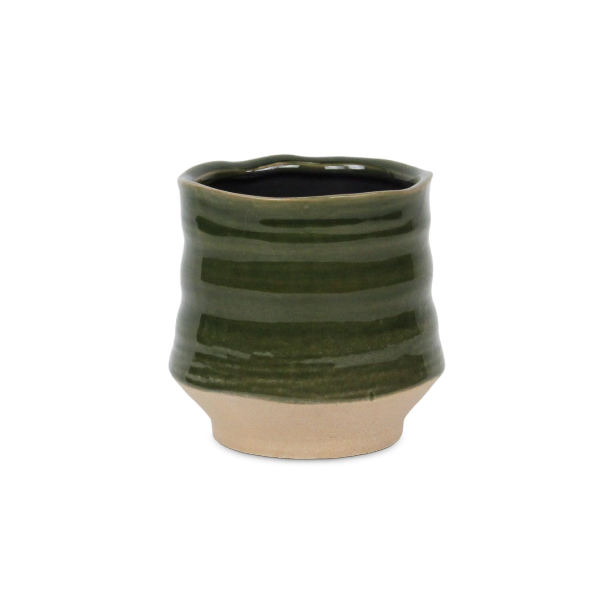 Perlacea Curved Round Tapering Ceramic Pot- Small - Green