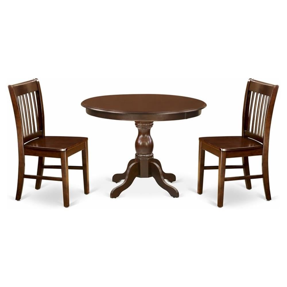 East West Furniture HBNF3-MAH-W 3 Piece Modern Dining Table Set - Small Kitchen Table and 2 Mahogany Wooden Kitchen & Dining Room Chairs Button Tufted Back with Nail Heads - Mahogany Finish