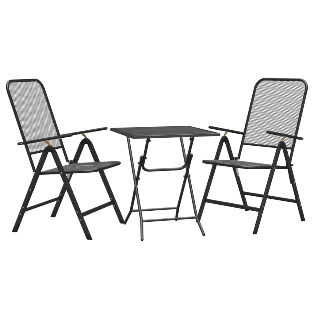 vidaXL 3 Piece Patio Dining Set Expanded Metal Mesh Anthracite
