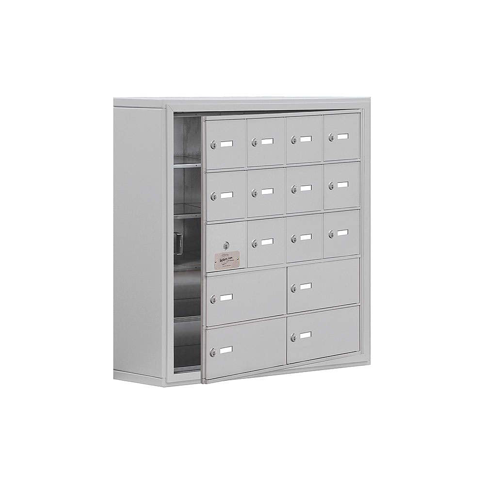 Surface Mounted Cell Phone Locker with 12 A Doors (11 usable) 4 B Doors in Aluminum - Keyed Locks