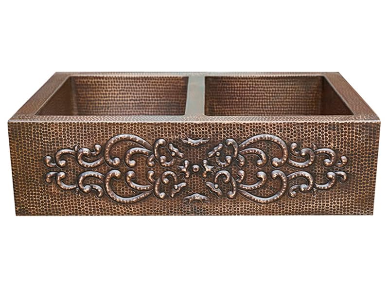 INNOVA COPPER FARMHOUSE KITCHEN SINK 50/50 D2 BAROQUE DESIGN 36X22X9 G17 DARK