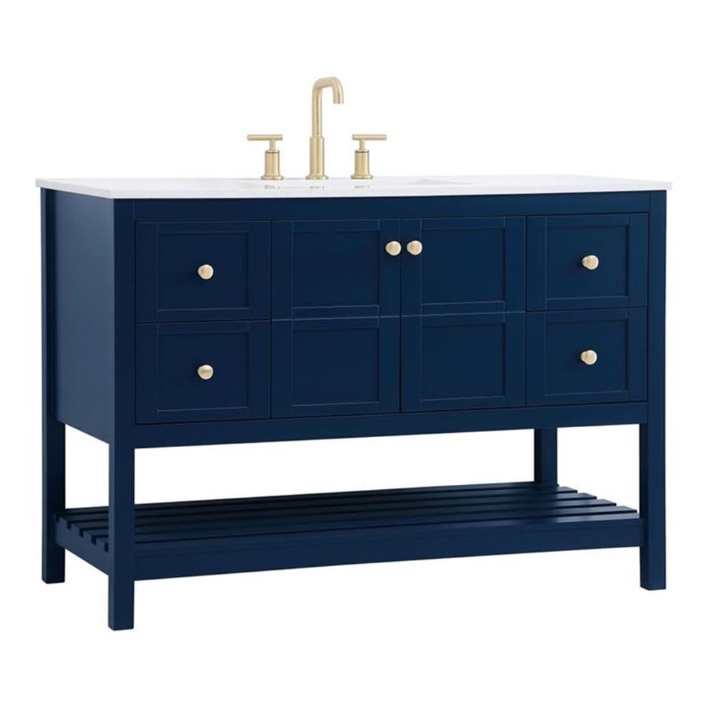 Elegant Decor Theo 48 Steel And Solid Wood Single Bathroom Vanity In Blue