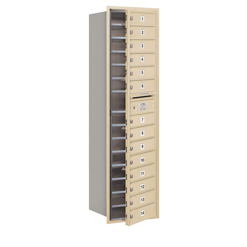 Maximum Height Recessed Mounted 4C Horizontal Mailbox with 14 Doors in Sandstone with Private Access - Front Loading