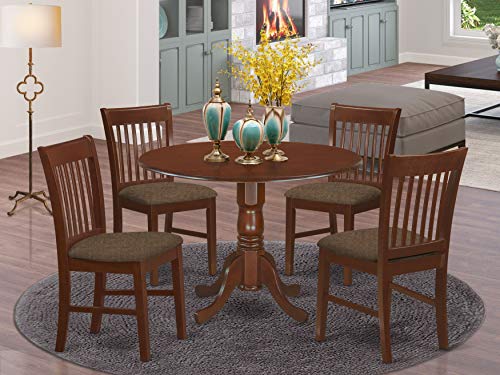 East West Furniture Dlno5-Mah-C 5-Piece Kitchen Table Set, Mahogany Finish, Linen Fabric Upholstered Seat