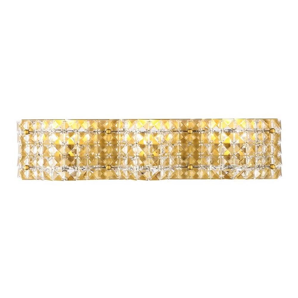 Living District Ollie Mid-Century Modern 3 Light Entryway And Bathroom Wall Sconce In Brass And Clear Crystals