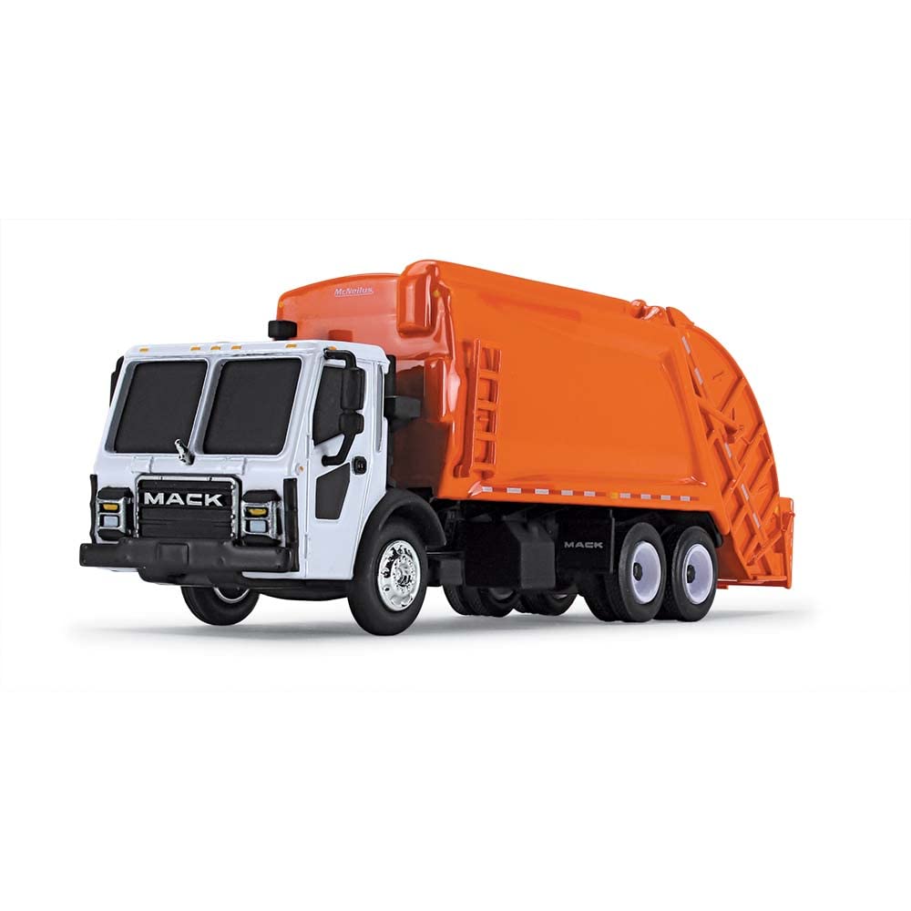 Mack LR with McNeilus Rear Load Refuse Body Orange and White 1/87 (HO) Diecast Model by First Gear
