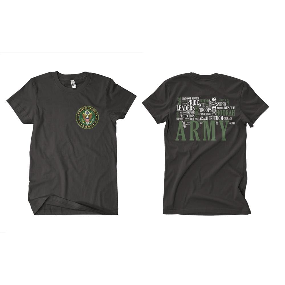 Army Words Mens T-Shirt Black 2-Sided - Medium