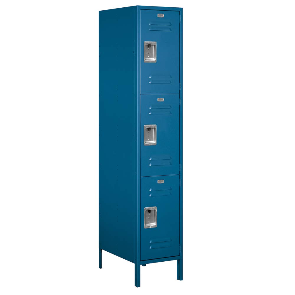 18 Wide Triple Tier Standard Metal Locker - 1 Wide - 6 Feet High - 21 Inches Deep - Blue - Assembled