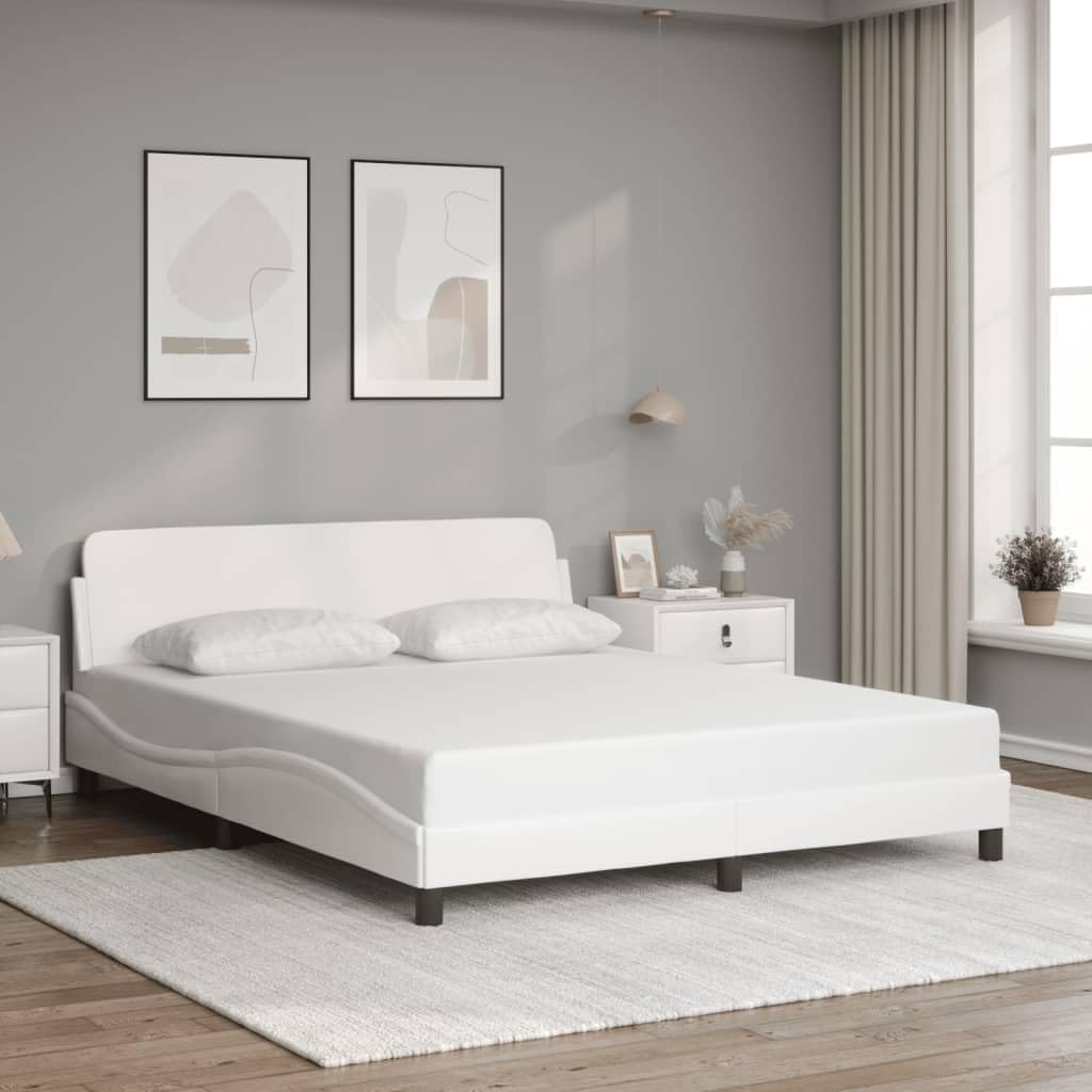 vidaXL Bed Frame with Headboard White 59.8x79.9??Queen Faux Leather