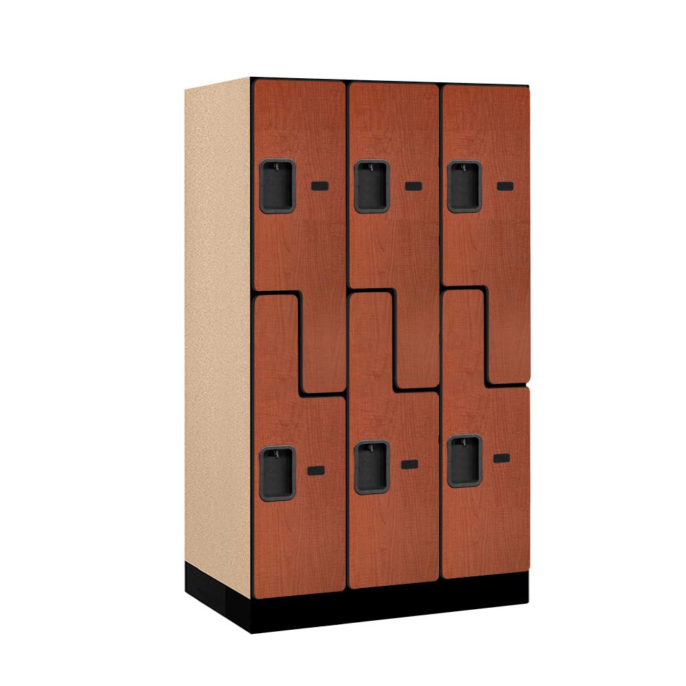 12 Wide Double Tier S Style Designer Wood Locker - 3 Wide - 5 Feet High - 21 Inches Deep - Cherry