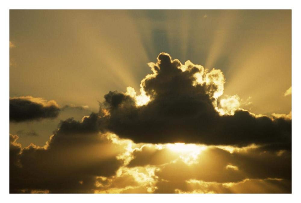 Sun rays beam from behind cumulus clouds-Paper Art-32x22”