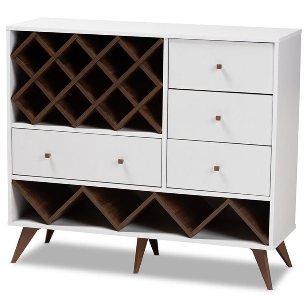 Baxton Studio Savino Mid-Century Modern White and Walnut Finished Wood Wine Cabinet