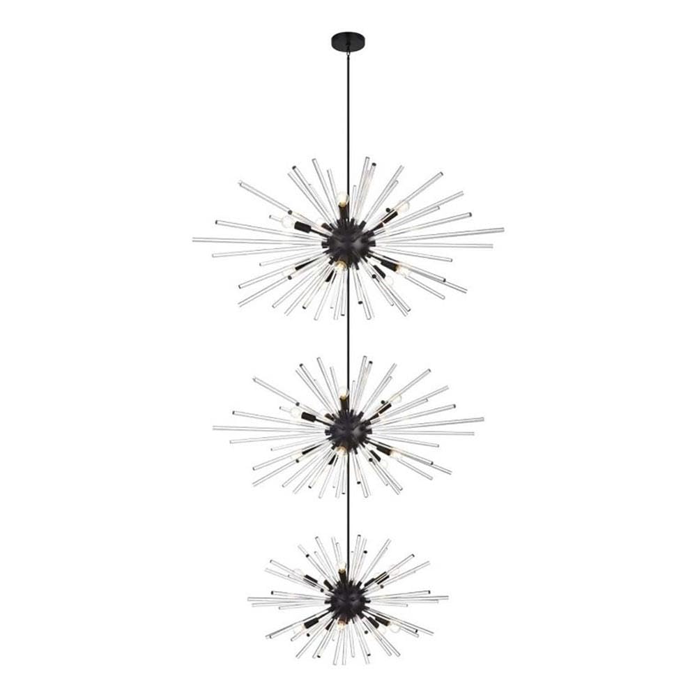 Elegant Lighting Sienna 46 Inch Three Tiers Crystal Starburst Chandelier In Black