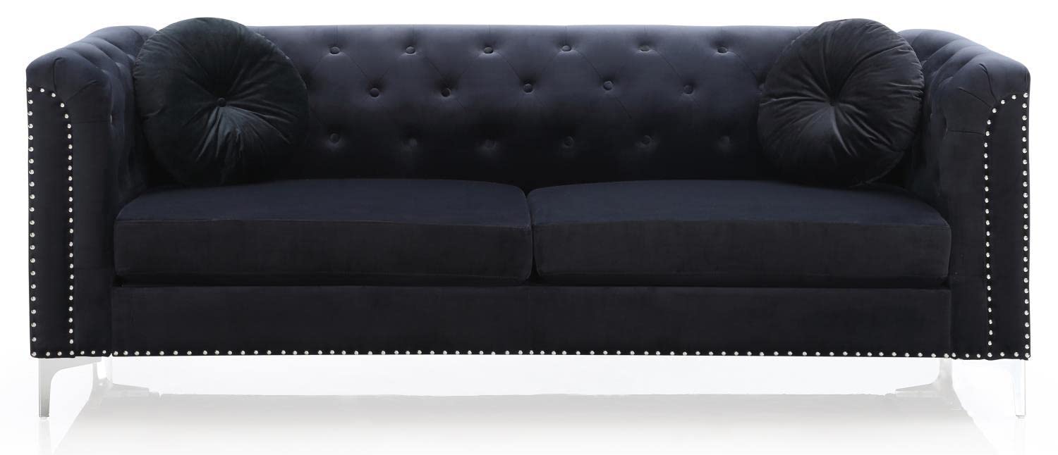 Pompano 83 in. Black Tufted Velvet Loveseat with 2-Throw Pillow