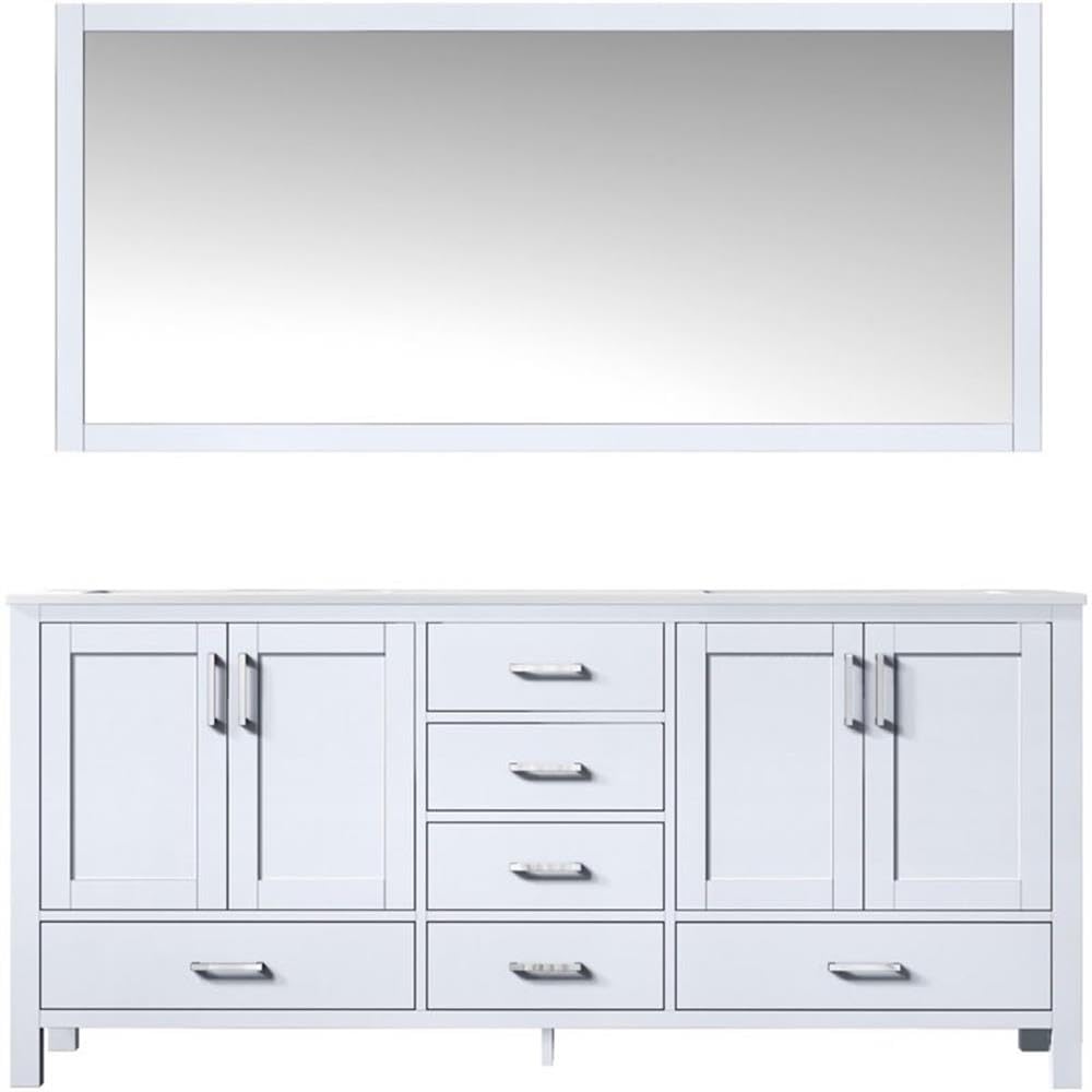 White Double Bath Vanity 72 in. W x 22 in. D, Carrara Marble Top, and 28 in. Mirror
