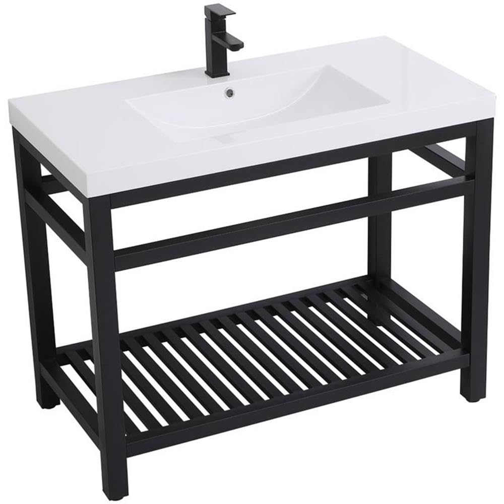 Elegant Decor Raya 42' Single Resin Top Metal Bathroom Vanity In Black