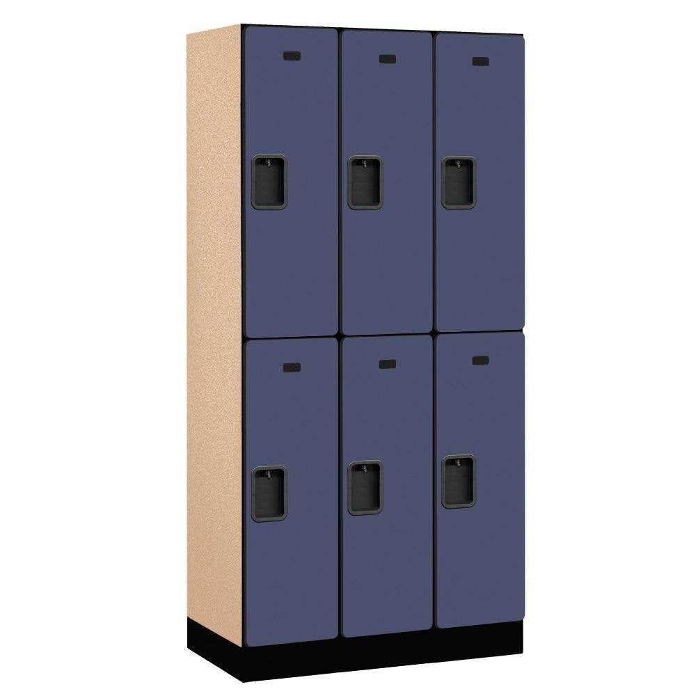 12 Wide Double Tier Designer Wood Locker - 3 Wide - 6 Feet High - 18 Inches Deep - Blue