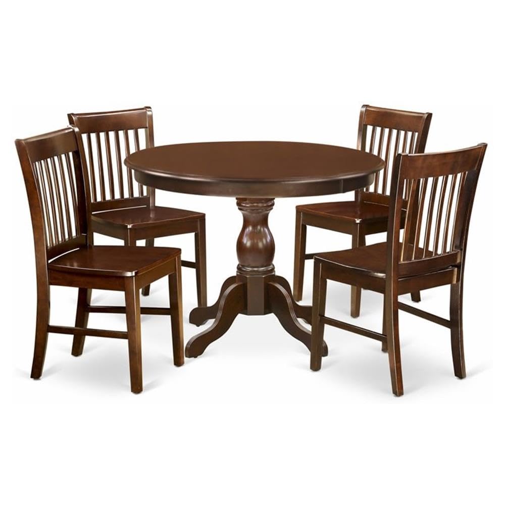 East West Furniture HBNF5-MAH-W 5 Piece Dining Set - Dining Table and 4 Mahogany Wooden Dining Room Chairs Button Tufted Back with Nail Heads - Mahogany Finish