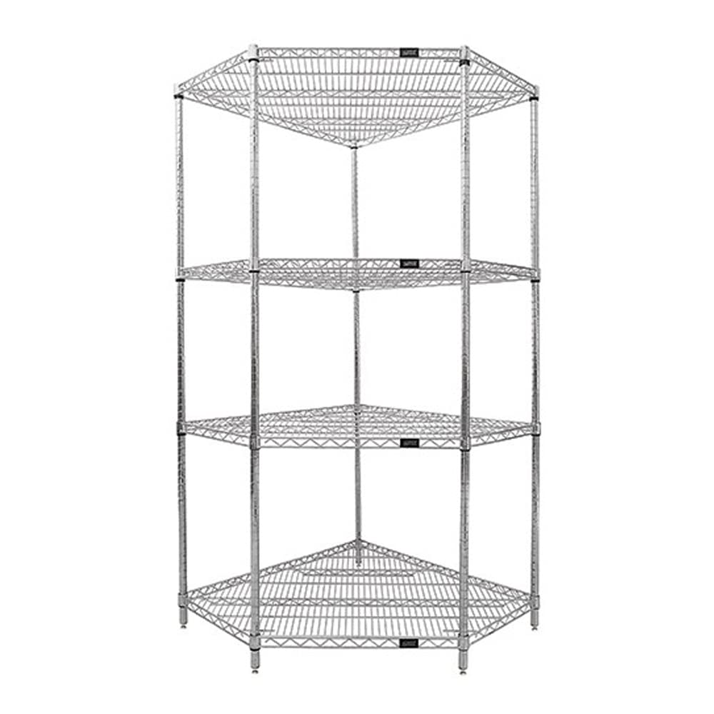 Wire Shelving, Starter Kit, 5-Sided Shelf, includes: (4) shelves, (4) posts and (16) split sleeves, chrome plated finish, suitable for dry environments, NSF, shipped KD