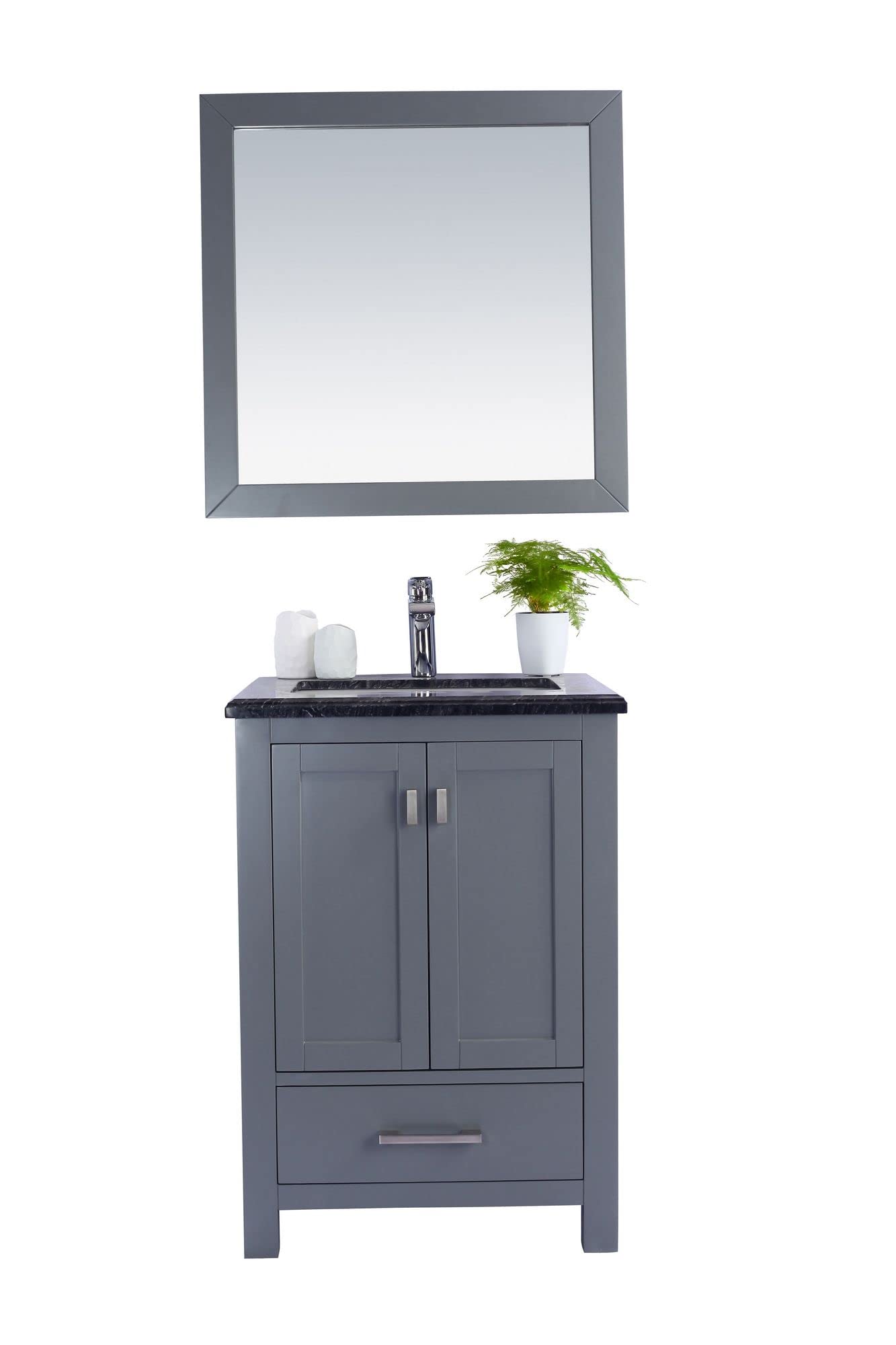 Wilson 24 - Grey Cabinet + Black Wood Marble Countertop