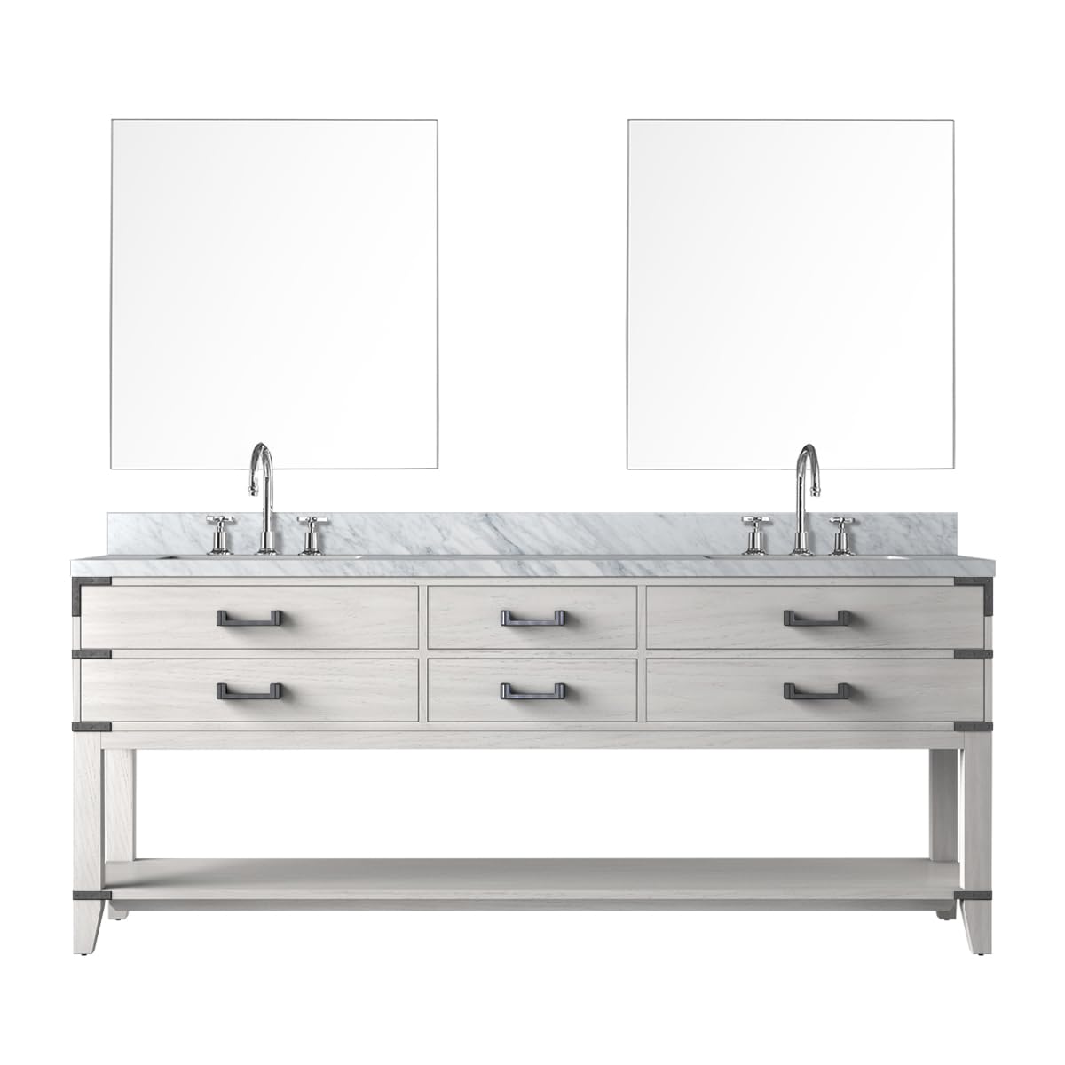 Norwalk 80 in W x 22 in D White Oak Double Bath Vanity, Carrara Marble Top, Faucet Set, and 36 in Mirrors