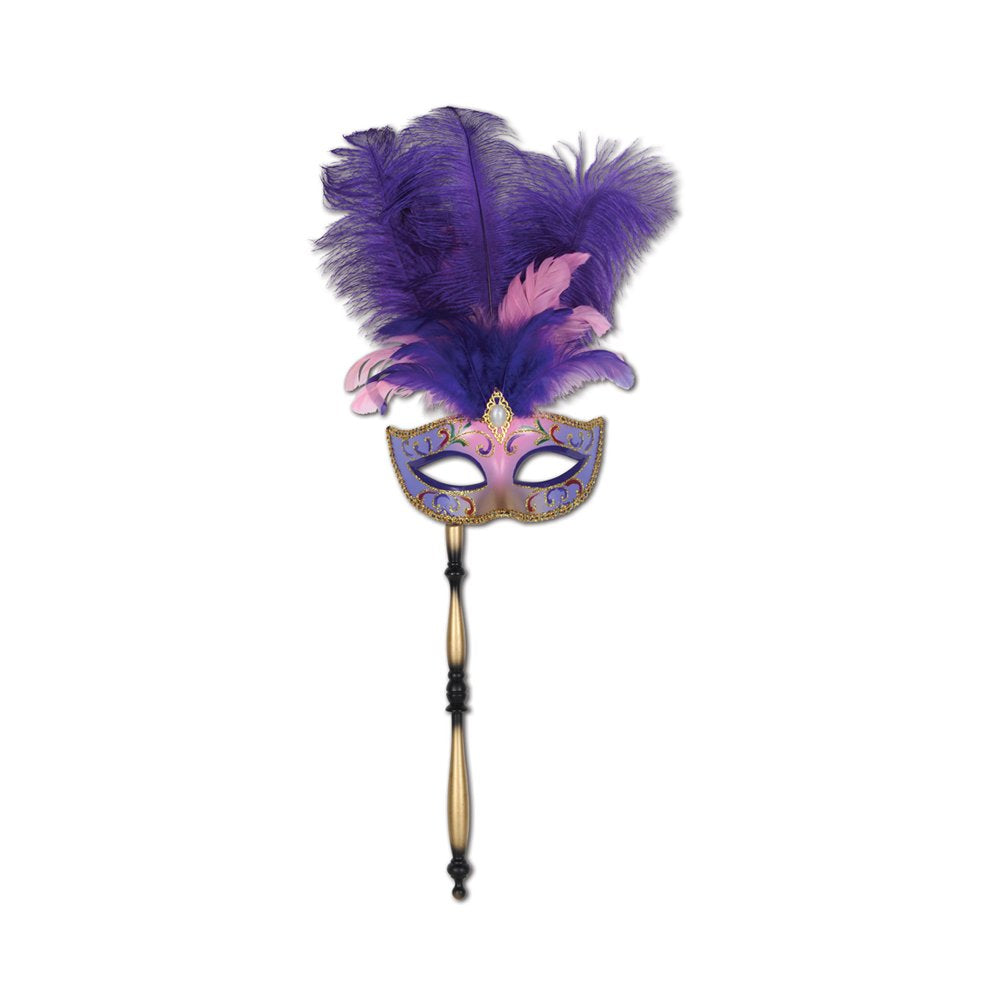 Feathered Mask w/Stick (Pack of 12)