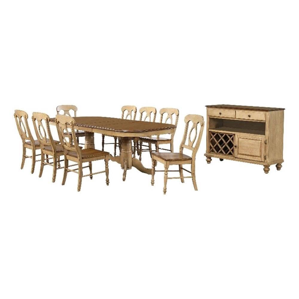 Sunset Trading Brook 10 Piece 96 Oval Extendable Dining Set with Napoleon Chairs | Double Pedestal Table | Server | Seats 10"