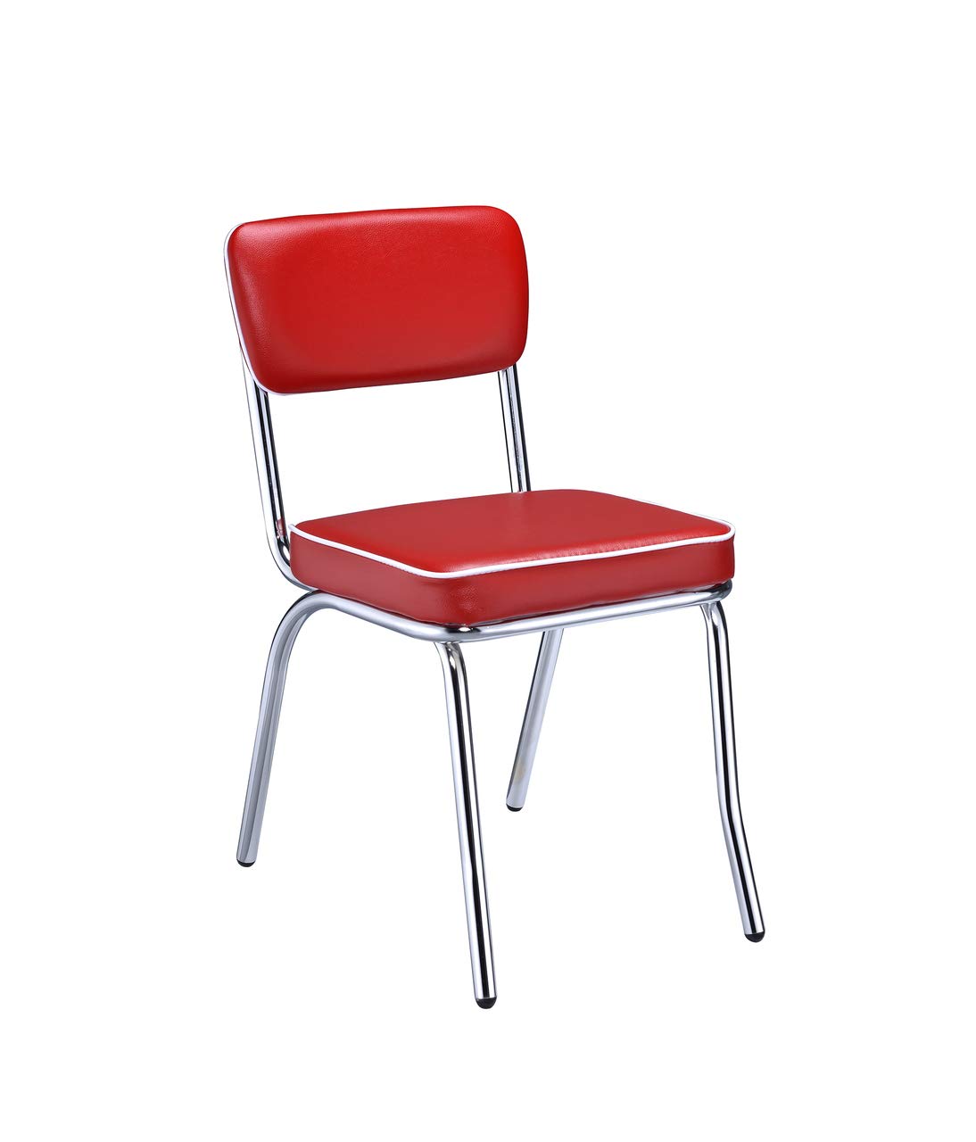 Dining Side Chair Set of 2, Retro Red Faux Leather, Chrome Metal Legs