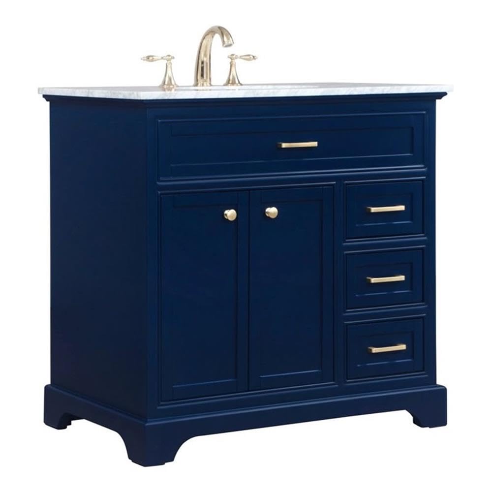 Elegant Decor Americana 36 Solid Wood And Metal Single Bathroom Vanity In Blue